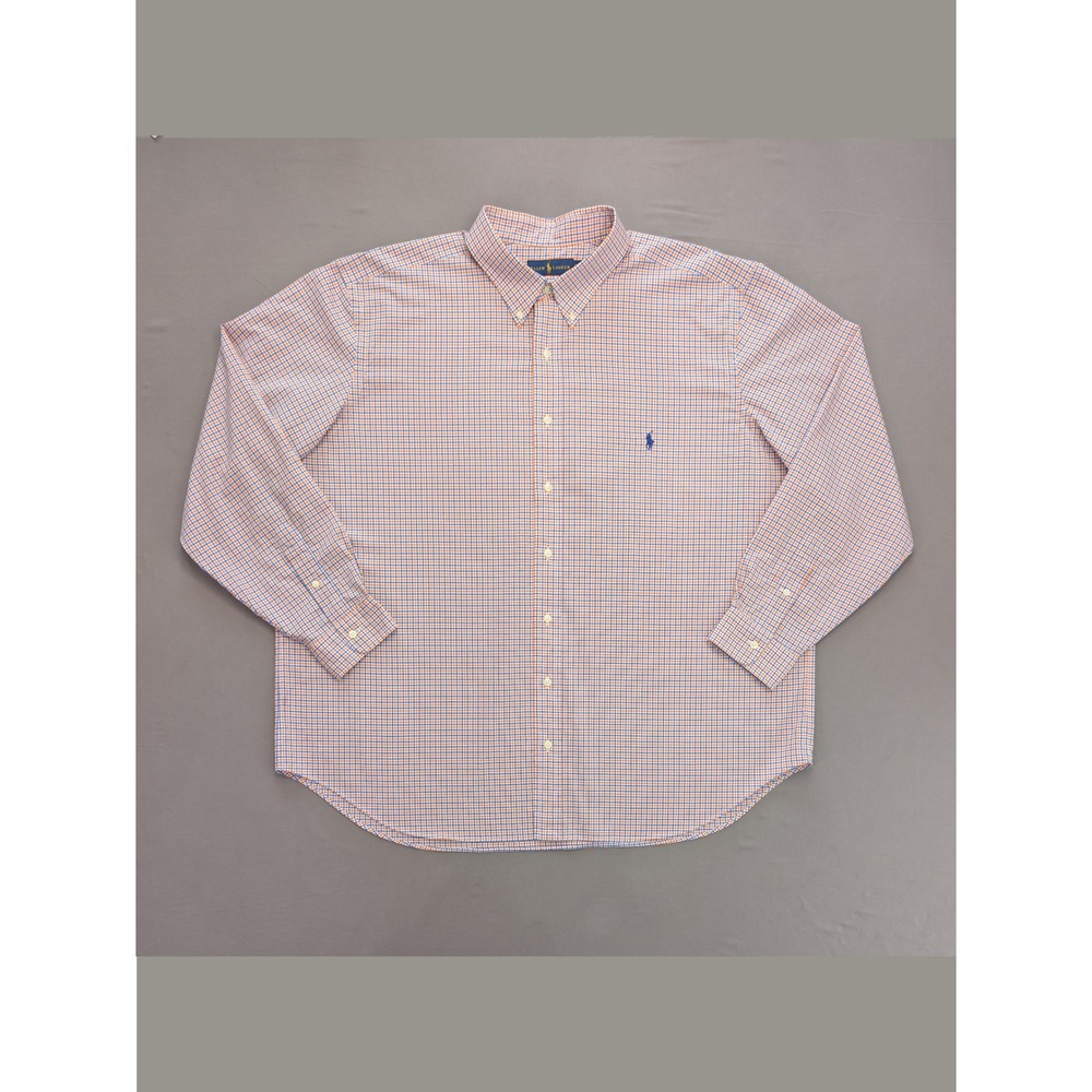 Polo Ralph Lauren 2XB Big Gingham Check Button Down Shirt Orange Blue